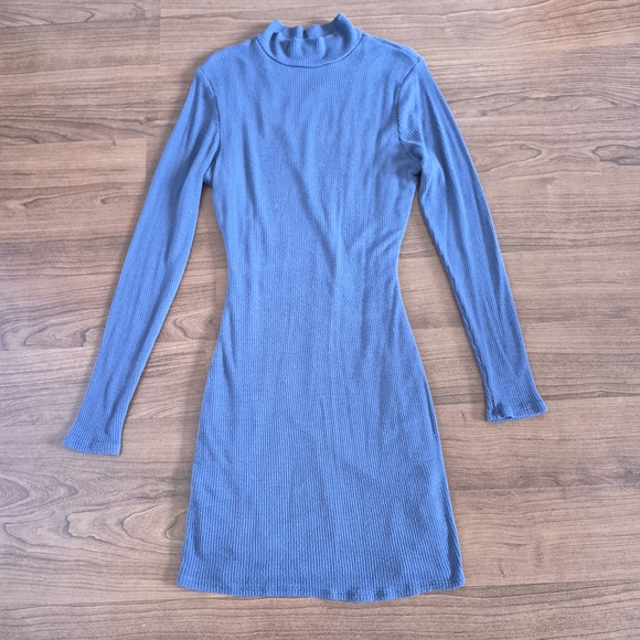 Blue Ribbed Knit Dress - Picture 2 of 2